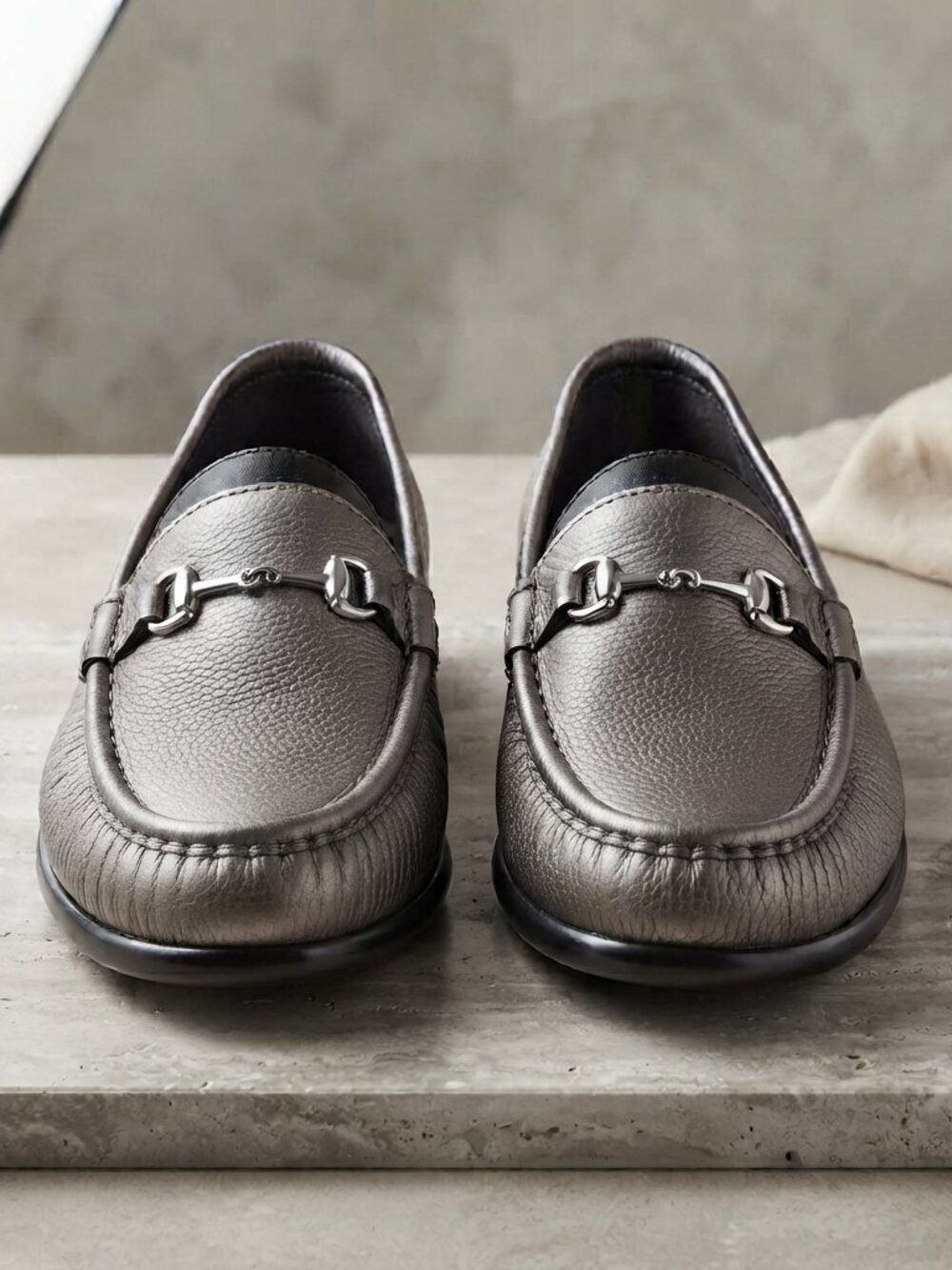 SAS Metro Metallic Pewter Leather Bit Loafers - Size 10